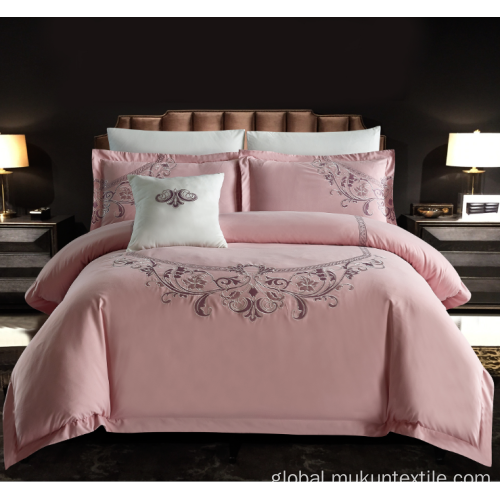 Cotton Embroidery Solid Bedding Set High quality 4pcs bedding set sheet bed cotton Factory